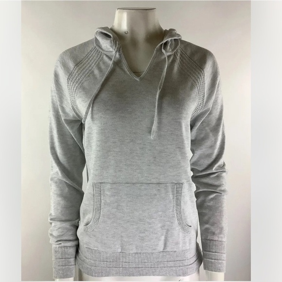 Athleta Sz S Evergreen Knit Hoodie Sweater In Gray Polyester Lyocell Pullover - Picture 1 of 9